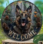 Vintage rond metalen bord Duitse Herder Welcome (20cm), Ophalen of Verzenden, Nieuw