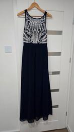 Elegante blauwe avondjurk met zilveren details, Blauw, Maat 42/44 (L), Ophalen of Verzenden, Zo goed als nieuw