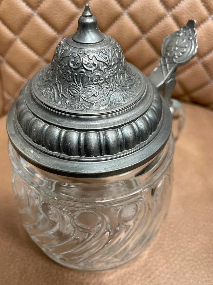 Antieke Bierpul met Tinnen Deksel, Antiek en Kunst, Antiek | Glas en Kristal, Ophalen of Verzenden