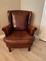 Lamsleren stoel fauteuil bruin, Ophalen, Gebruikt, 75 tot 100 cm, Brocante