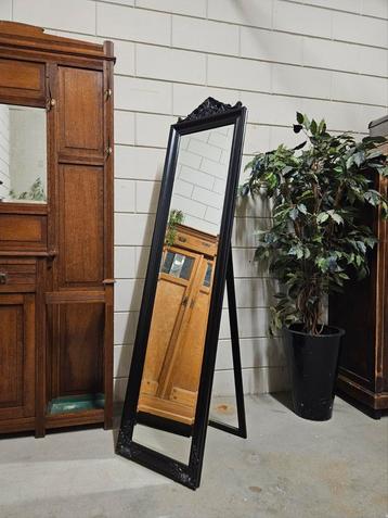 Brocante passpiegel staande spiegel zwart  beschikbaar voor biedingen