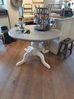 Ronde grenenhouten eettafel bolpoot wit/grijs 115 cm, Huis en Inrichting, Tafels | Eettafels, Ophalen, Rond, Zo goed als nieuw