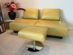 Leolux zitbank (leder) met hocker, Ophalen, Gebruikt, 150 tot 200 cm, Tweepersoons