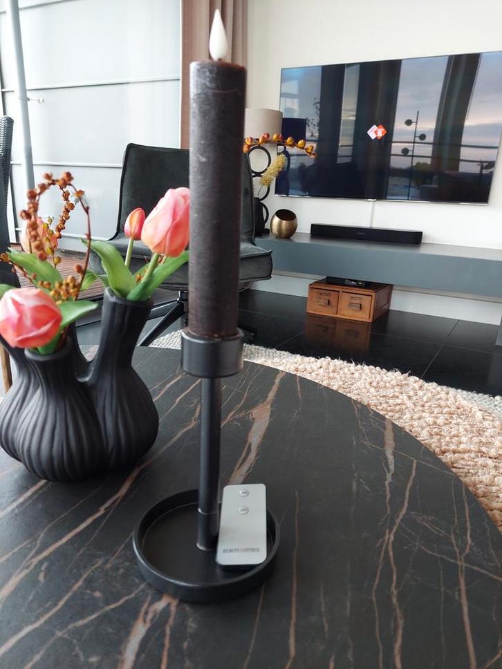 Zwarte Kandelaar met LED Kaars & Afstandsbediening, Huis en Inrichting, Woonaccessoires | Kandelaars en Kaarsen, Nieuw, Kandelaar