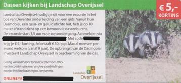 Dassenkijken bij Landschap Overijsel. € 5,- korting p.p.  beschikbaar voor biedingen