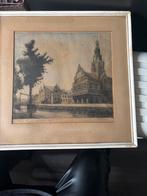 Oude prent Alkmaar, Grote Kerk, Antiek en Kunst, Kunst | Etsen en Gravures, Ophalen