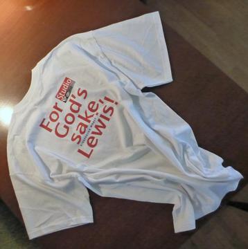 nieuw wit T-shirt met tekst Morse: „for God’s sake, Lewis“  beschikbaar voor biedingen