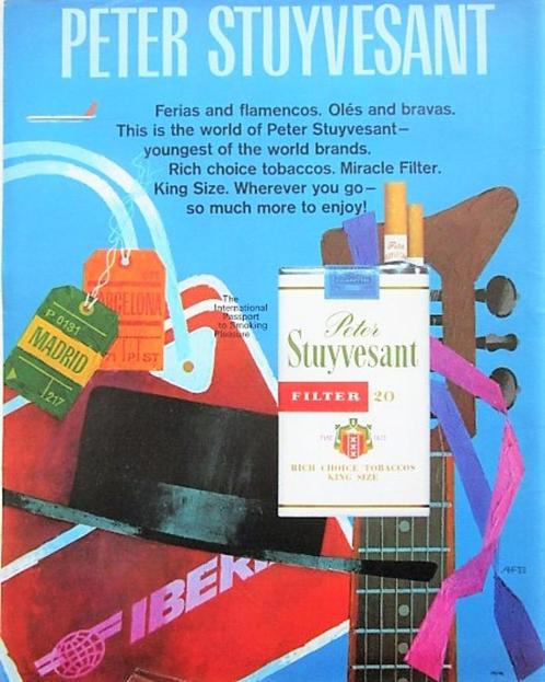 18 vintage advertenties Peter Stuyvesant sigaretten 1958-88, Verzamelen, Rookartikelen, Aanstekers en Luciferdoosjes, Gebruikt