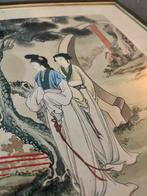 Chinese Schildering Ingelijst - Aquarel op Zijde Gesigneerd, Antiek en Kunst, Ophalen of Verzenden