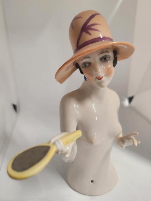 Art Deco Dame met Spiegel - Porseleinen Beeldje, Antiek en Kunst, Antiek | Porselein, Ophalen of Verzenden