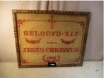 Antieke Religieuze Doek 'Geloofd Zij Jesus-Christus'- 56x47, Antiek en Kunst, Ophalen of Verzenden