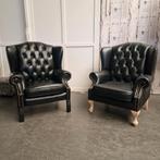 Originele hesterfield Fauteuils Set Zwart Leer NIEUW, Huis en Inrichting, Fauteuils, Ophalen, Nieuw, 50 tot 75 cm, Leer