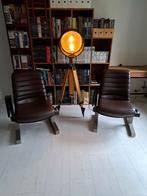 Vintage Set: 2 Fauteuils & Zoeklicht, Ophalen, Gebruikt, Twee, Bruin