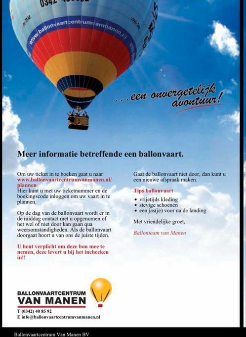 Ballonvaart ballonvlucht 1 persoon ~avondvlucht~, Tickets en Kaartjes, Overige Tickets en Kaartjes, Eén persoon