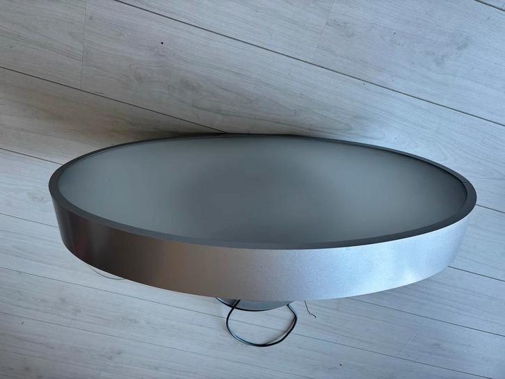 Melkglazen Hanglamp, Dubbele Plaat, 71cm, Huis en Inrichting, Lampen | Plafondlampen, Gebruikt, Glas, Ophalen of Verzenden