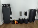 Complete homegym set - bench, halters, schijven, bands, mat, Ophalen, Zo goed als nieuw, Benen, Fitnessbank