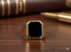 16784  Exclusieve 14K Gouden Zegelring met Onyx, Sieraden, Tassen en Uiterlijk, Ringen, 20 of groter, Heer, Ophalen of Verzenden