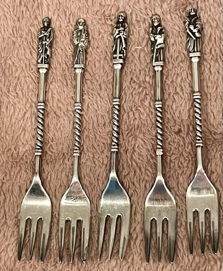5 Verzilverde Apostel Gebaksvorkjes (90), Antiek en Kunst, Antiek | Bestek, Ophalen of Verzenden