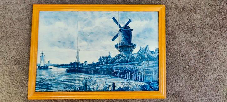 Delfts Blauw Tegeltableau - Molen, Antiek en Kunst, Antiek | Wandborden en Tegels, Ophalen of Verzenden