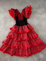 Spaanse danseressen jurk rood zwart polkadot mt 140, Kinderen en Baby's, Ophalen of Verzenden, Zo goed als nieuw, 134 t/m 140