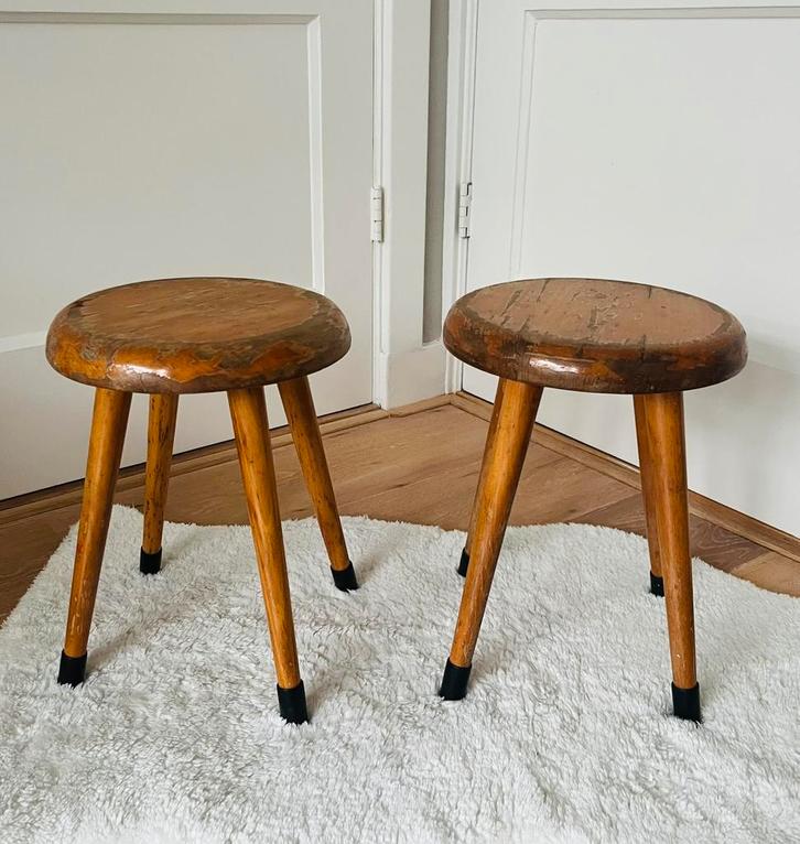 Vintage schoolkrukjes krukjes retro hout, Huis en Inrichting, Krukjes, Zo goed als nieuw, Hout, Ophalen of Verzenden