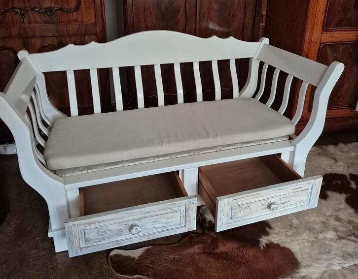 Houten (hal) bank wit, Tuin en Terras, Tuinbanken, Zo goed als nieuw, Hout, Ophalen of Verzenden