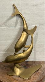 Messing Dolfijnen Beeld - 35cm, Antiek en Kunst, Ophalen of Verzenden