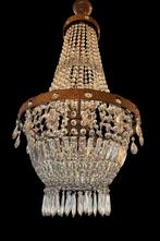 Grote antieken kristallen zakkroonluchter, Ophalen of Verzenden, Zo goed als nieuw, Glas, Antiek kristal hollywood regency mid century