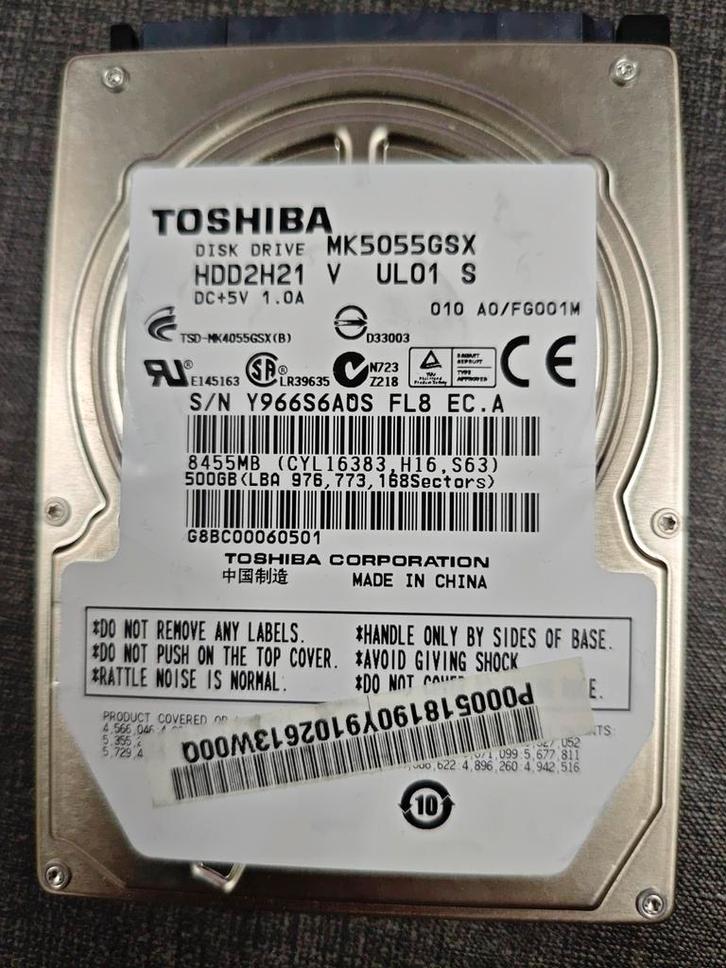 Toshiba  2.5 Inch SATA 500 GB (past in Eufy Homebase & PS4), Computers en Software, Harde schijven, Gebruikt, Laptop, Intern, HDD