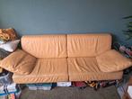 Gele retro leren 2,5 zits bank, Ophalen, Gebruikt, Tweepersoons, 75 tot 100 cm