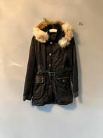 Winterjas met lederenaccenten en bontkraag., Kleding | Dames, Jassen | Winter, Zwart, Sluis leder, Ophalen of Verzenden, Zo goed als nieuw