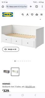 Ikea hemnes bedbank wit met 3 lades., 80 cm, Gebruikt, Wit, Hout