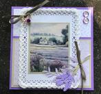 Nr 25 wenskaart met haakwerk lavendel bloemen landschap, Hobby en Vrije tijd, Kaarten | Zelfgemaakt, Ophalen of Verzenden, Nieuw