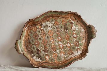 Florentijns dienblad, groen en goud houten dienblad beschikbaar voor biedingen