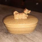 Ovale keramische vintage botervloot met koe op deksel, Ophalen of Verzenden