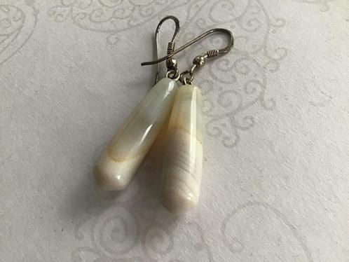 Klassieke zilveren 925 hangers edelsteen Stripe Agaat, Sieraden, Tassen en Uiterlijk, Oorbellen, Nieuw, Hangers, Zilver, Beige