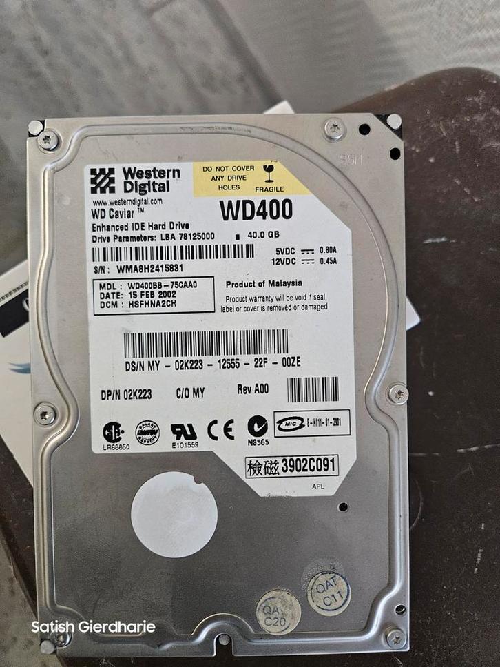 Western Digital WD400 40GB HDD, Computers en Software, Harde schijven, Gebruikt, Desktop, Intern, HDD, IDE, Ophalen of Verzenden