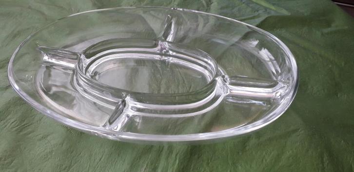 Vintage glazen serveerschaal - blank glas, Antiek en Kunst, Antiek | Glas en Kristal, Ophalen of Verzenden