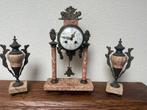 Antiek Klokkenstel Roze Marmer - Schouwset Bronzen Ornamente, Ophalen
