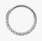 septum scharnier ring van titanium met rij steentjes, Ophalen of Verzenden, Nieuw, Overige materialen, Neuspiercing
