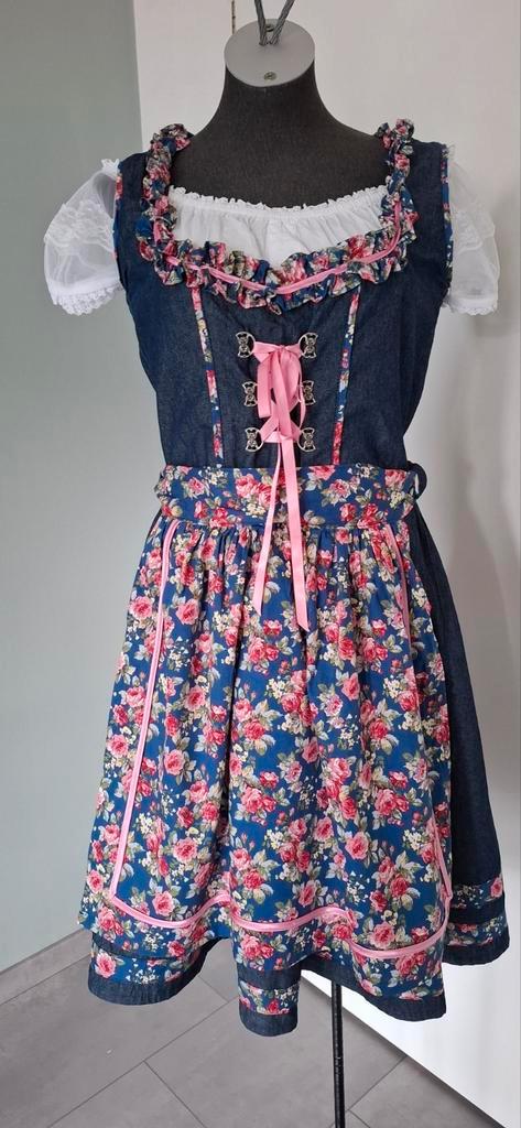 Dirndl oktoberfeest jurk jeans met bloemenprint S 36 izgs, Kleding | Dames, Carnavalskleding en Feestkleding, Zo goed als nieuw