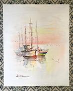 Maritiem olieverf schilderij canvas 30x40cm vissersboten, Ophalen of Verzenden