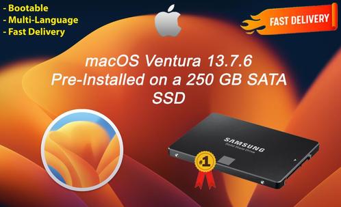 macOS Ventura 13.7.6 VoorGeïnstalleerde SSD 250 GB macOS OSX, Computers en Software, Besturingssoftware, Nieuw, MacOS, Ophalen of Verzenden