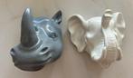 Beeldjes olifant en neushoorn, Kinderen en Baby's, Kinderkamer | Inrichting en Decoratie, Ophalen, Zo goed als nieuw, Wanddecoratie