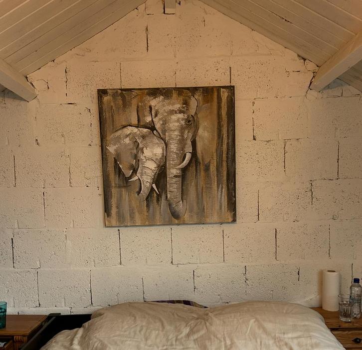 Olifanten Schilderij - Modern Kunstwerk, Huis en Inrichting, Woonaccessoires | Schilderijen, Tekeningen en Foto's, Zo goed als nieuw