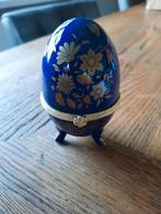 Brocante Sieraden Doosje Ei - Blauw met Goud, Antiek en Kunst, Ophalen of Verzenden