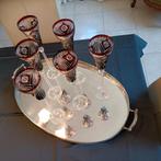 Zwaar verzilverd dienblad met kristallen champagneglazen, Ophalen of Verzenden