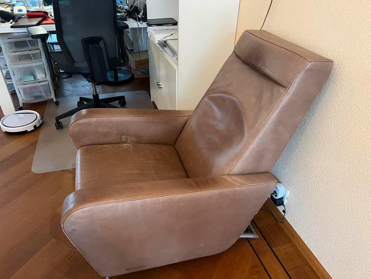 Leren Machalke & Machalke fauteuils 2x met poef, Huis en Inrichting, Fauteuils, Zo goed als nieuw, 50 tot 75 cm, 75 tot 100 cm