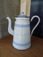 witte emaille koffiepot met blauwe biezen, Ophalen of Verzenden