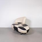 1x Leolux Kikko Chaise Longue Wit/Zwart Leer - Geblokt, Gebruikt, Eenpersoons, 150 tot 200 cm, 75 tot 100 cm